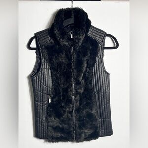 Ci Sono Cavilini Black Faux Fur Quilted Vest Small